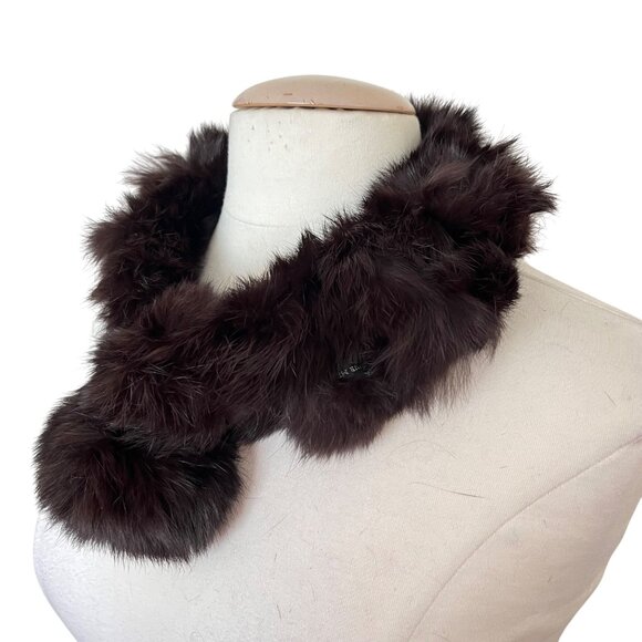 Genuine Rex Rabbit Fur Dark Brown Neck Warmer Scarf By Cejon Accessories‎ Inc. - Picture 3 of 10